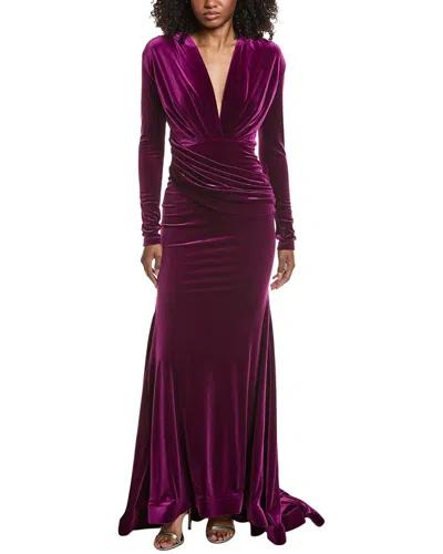 Issue New York Velvet High-low Gown In Purple
