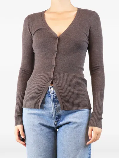 Pre-owned Issue Twelve V-neck Ribbed Cardigan In Brown