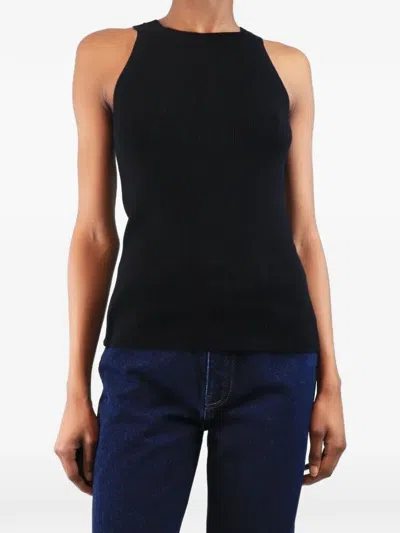 Pre-owned Issue Twelve Zoe Ribbed Vest Top In Black