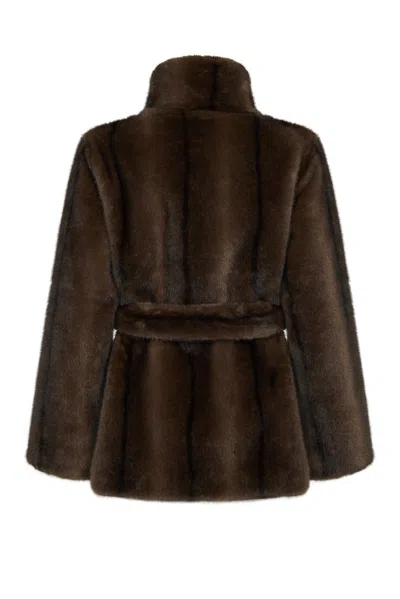 Issy London Women's Elsa Luxe Recycled Vegan Belted Faux Fur Jacket Brown