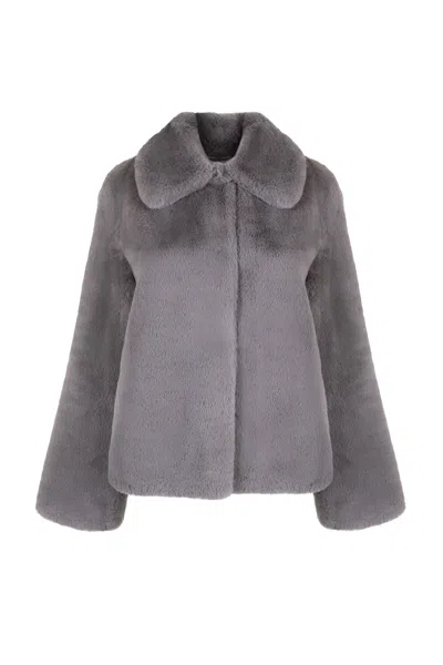Issy London Women's Neutrals Christie Luxe Faux Fur Collar Jacket Grey In Gray