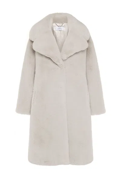 Issy London Women's Neutrals Greta Luxe Longline Faux Fur Coat Chalk