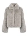 Issy London Women's Neutrals Karla Bomber Jacket Vegan Luxe Faux Fur Soft Taupe