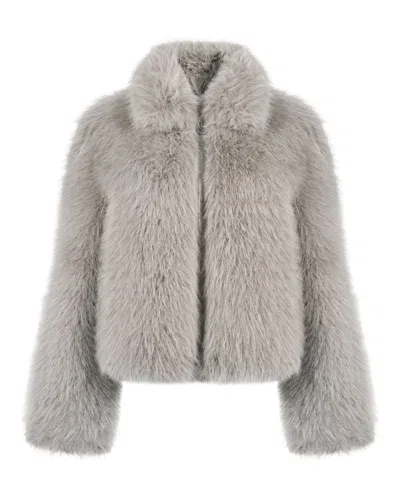 Issy London Women's Neutrals Karla Bomber Jacket Vegan Luxe Faux Fur Soft Taupe