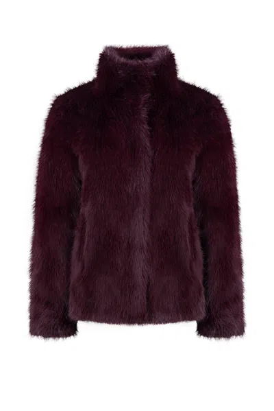 Issy London Women's Red Halle Jacket Luxe Vegan Faux Fur Berry