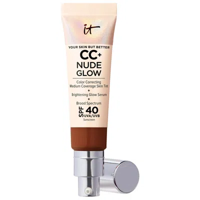 IT COSMETICS CC+ NUDE GLOW LIGHTWEIGHT FOUNDATION + GLOW SERUM WITH SPF 40 AND NIACINAMIDE DEEP 1.1 OZ / 32 ML