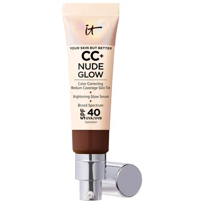 IT COSMETICS CC+ NUDE GLOW LIGHTWEIGHT FOUNDATION + GLOW SERUM WITH SPF 40 AND NIACINAMIDE DEEP BRONZE 1.1 OZ / 3