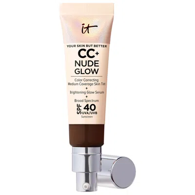 IT COSMETICS CC+ NUDE GLOW LIGHTWEIGHT FOUNDATION + GLOW SERUM WITH SPF 40 AND NIACINAMIDE DEEP MOCHA 1.1 OZ / 32