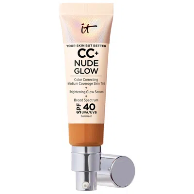 IT COSMETICS CC+ NUDE GLOW LIGHTWEIGHT FOUNDATION + GLOW SERUM WITH SPF 40 AND NIACINAMIDE TAN RICH 1.1 OZ / 32 M
