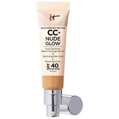IT COSMETICS CC+ NUDE GLOW LIGHTWEIGHT FOUNDATION + GLOW SERUM WITH SPF 40 AND NIACINAMIDE TAN WARM 1.1 OZ / 32 M
