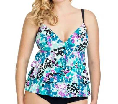 It Figures Sunny Delight Triple Tier Tankini Top In Blue In Multi
