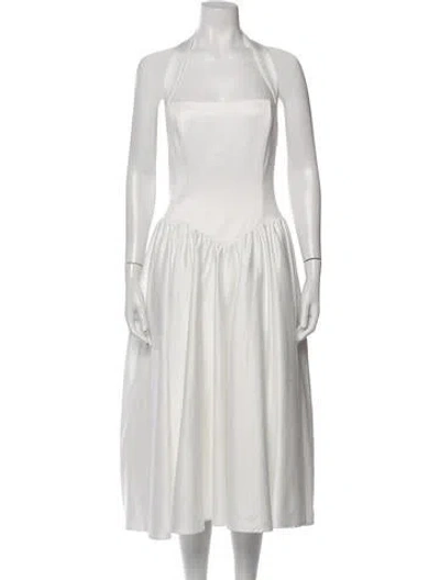 Pre-owned Italeau Halterneck Midi Length Dress In White