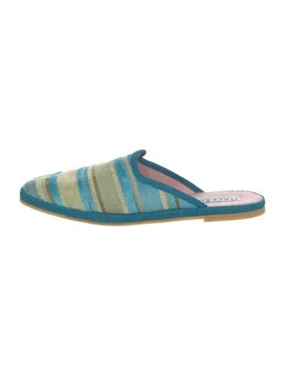 Pre-owned Italeau Striped Slides In Blue