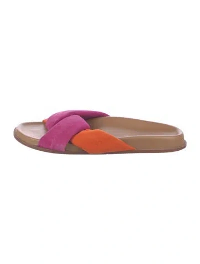Pre-owned Italeau Suede Colorblock Pattern Slides In Pink