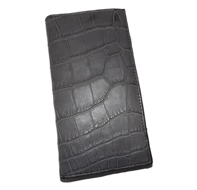 Pre-owned Italia Baglioni  Men's Genuine Crocodile Breast Pocket Secretary Wallet Grey In Smoke Grey