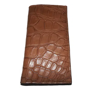 Pre-owned Italia Baglioni  Mens Genuine Crocodile Breast Pocket Secretary Wallet Cognac In Brown
