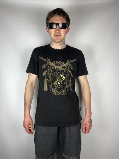 Pre-owned Italian Designers Versace Jeans Couture Baroque Gold Print T-shirt In Black
