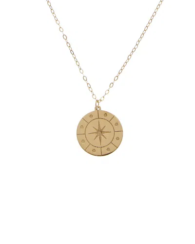 Italian Gold 10k Compass Disc Pendant Adjustable Necklace In Transparent