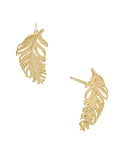 Italian Gold 10k Feather Stud Earrings In White
