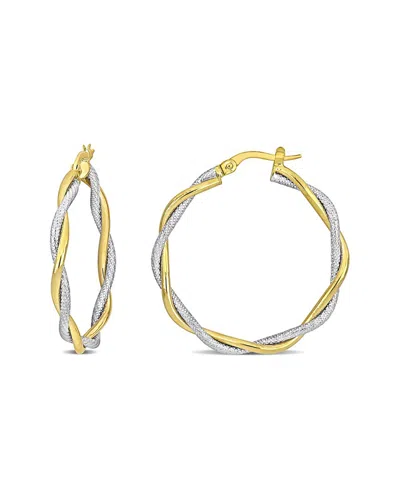 Italian Gold 10k Italian Two-tone Twisted Hoops In Gold