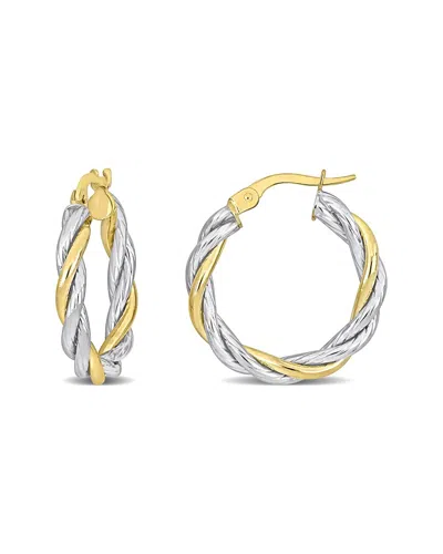 Italian Gold 10k Italian Two-tone Twisted Hoops In Metallic
