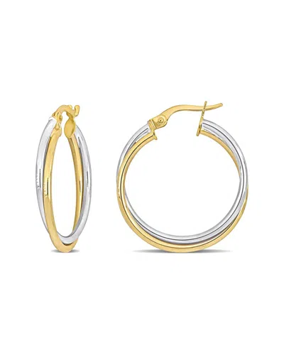 Italian Gold 10k Italian Two-tone Twisted Hoops In Gold