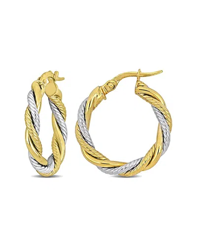 Italian Gold 10k Italian Two-tone Twisted Hoops In Gold