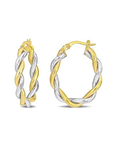 Italian Gold 10k Italian Two-tone Twisted Hoops In Gold
