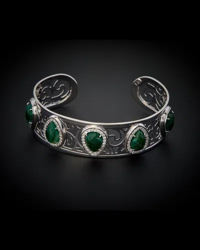 Italian Gold 14k 18.00 Ct. Tw. Diamond & Malachite Bangle Bracelet