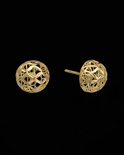 Italian Gold 14k 9.9mm Disco Ball Button Earrings In Metallic