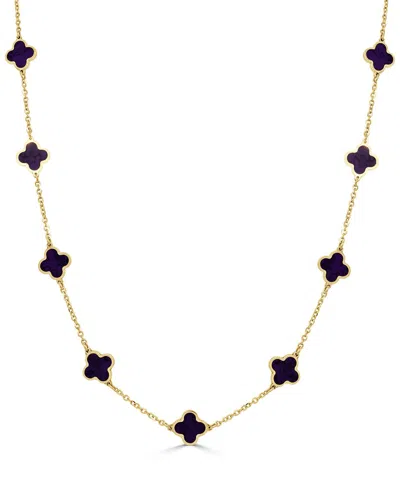 Italian Gold 14k Amethyst Clover Layered Necklace In Blue
