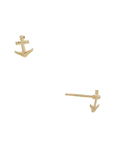 Italian Gold 14k Anchor Stud Earrings In Green
