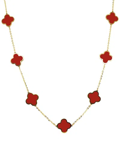 Italian Gold 14k Coral Clover Layered Necklace