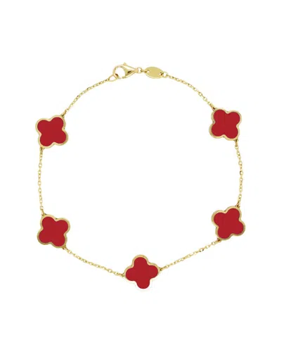 Italian Gold 14k Coral Clover Stackable Bracelet