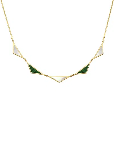 Italian Gold 14k Gemstone 5 Station Triangle Necklace In Gray