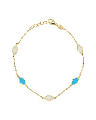 Italian Gold 14k Gemstone Station Chain Bracelet In Green