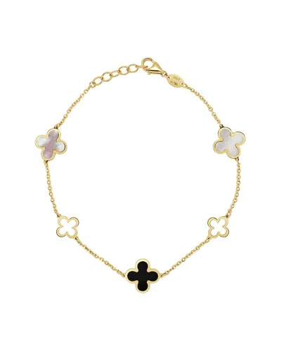 Italian Gold 14k Gemstone Station Chain Clover Bracelet In Pattern