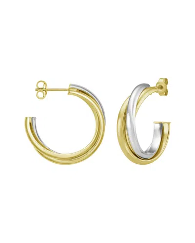Italian Gold 14k Gold Interlocking Two-tone Hoop Earrings In Multi