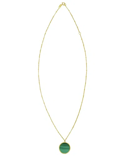 Italian Gold 14k Gold Malachite Inlay Circle Necklace