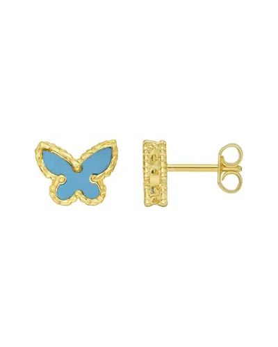 Italian Gold 14k Gold Reconstituted Turquoise Butterfly Inlay Stud Earrings