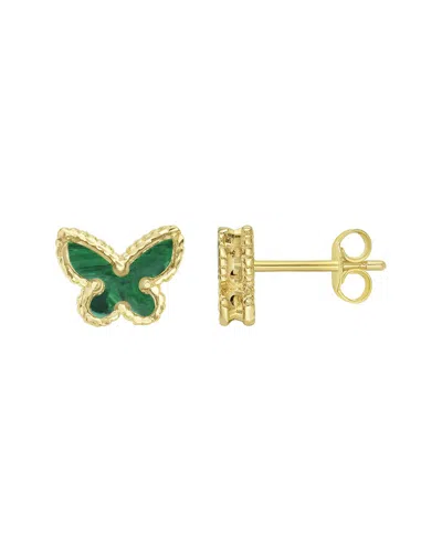 Italian Gold 14k Green Malachite Butterfly Earrings