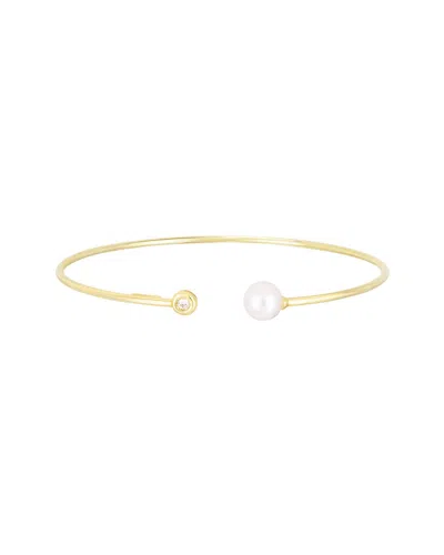 Italian Gold Diamond 7mm Pearl Bangle Bracelet