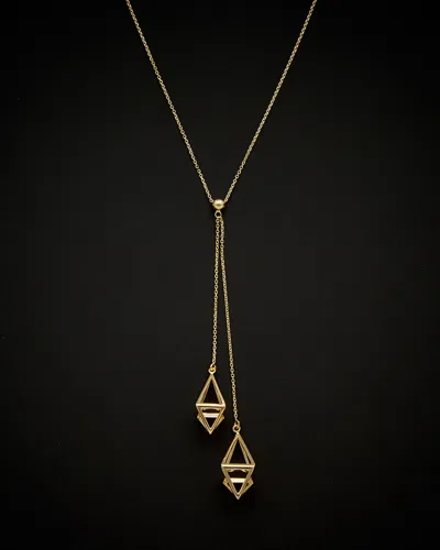 Italian Gold 3d Diamond Cage Drop Adjustable Lariat Necklace