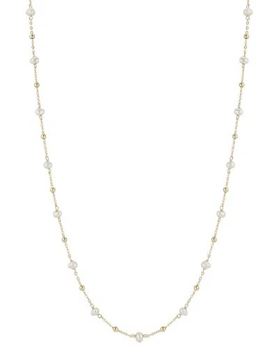 Italian Gold 14k  3mm Pearl Ball Station Necklace