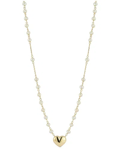 Italian Gold 14k  3mm Pearl Heart Necklace