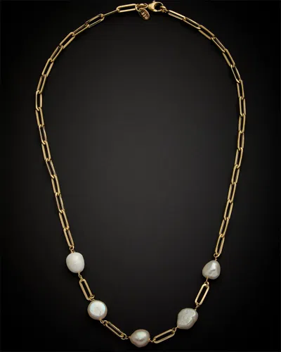 Italian Gold 5-6mm Pearl Paperclip Chain Necklace