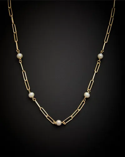 Italian Gold 5-6mm Pearl Paperclip Chain Necklace In Gold
