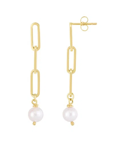 Italian Gold 8.5-9mm Pearl Paperclip Dangle Earrings
