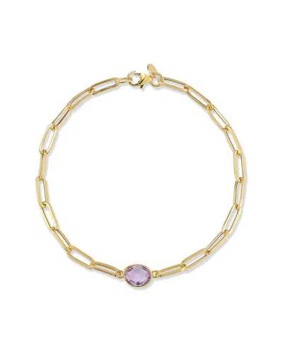 Italian Gold 14k  Amethyst Paperclip Chain Bracelet In Multi