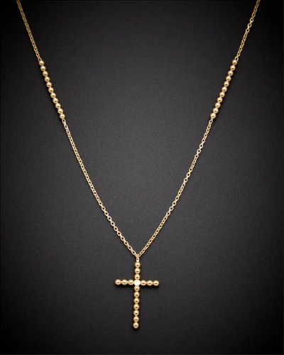 Italian Gold 14k  Beaded Cross Pendant Necklace